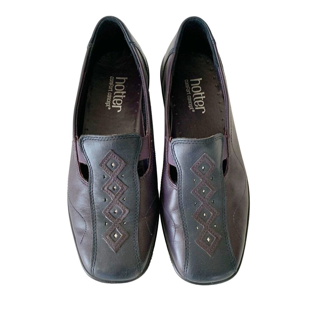 Hotter Calypso Womens Sz 7 Navy Blue Purple Leather Comfort Slip On Loafer Shoes